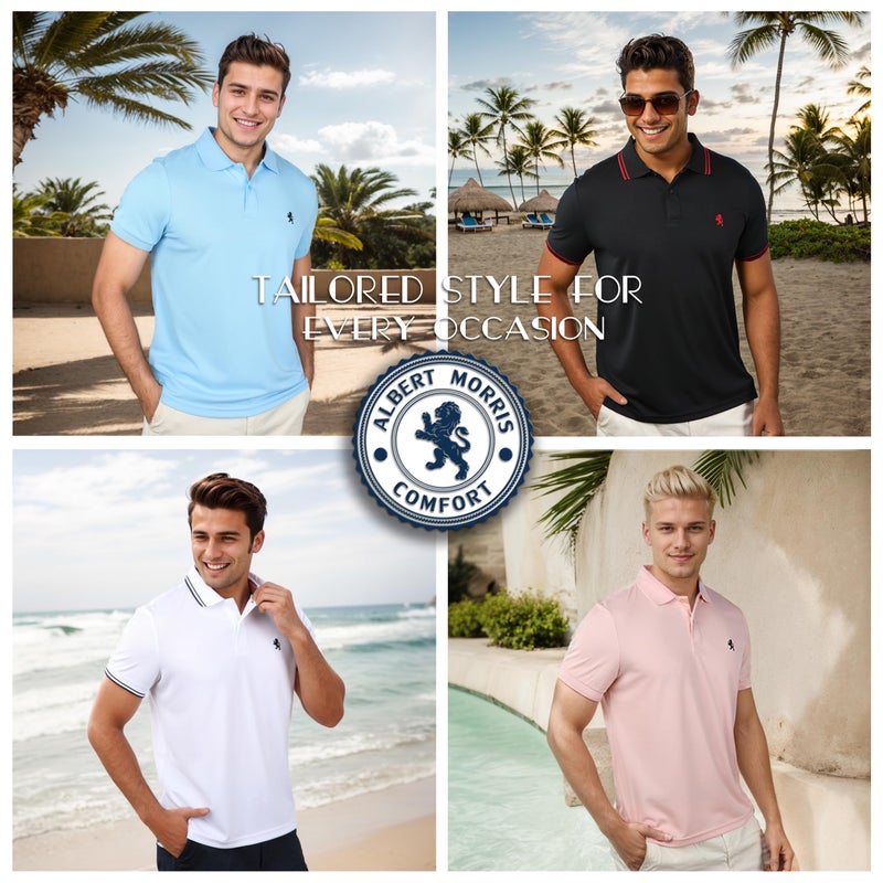 Albert Morris Mens Striped Short Sleeve Polo Shirts 4 Pack - Regular Fit - Multicolor - Amuse Collection - X-Large - Image 2